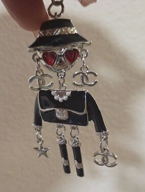 Chic Black & Silver Doll Keychain
